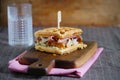 Waffle sandwich with prosciutto, chanterelles and cream cheese meal