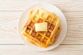 Waffle stack with butter and honey Royalty Free Stock Photo