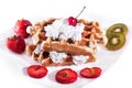 Waffle with strawberry,cherry, kiwis