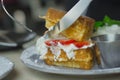 Waffle Strawberry with whipped cream for breakfast