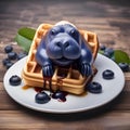 A waffle transformed into a walrus, with syrup tusks and blueberry eyes2 Royalty Free Stock Photo