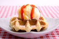 Waffle with vanilla ice cream