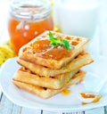 Waffles with apricot jam Royalty Free Stock Photo