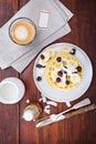 Waffles with banana slices and chocolate Royalty Free Stock Photo