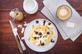 Waffles with banana slices and chocolate Royalty Free Stock Photo