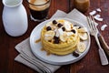 Waffles with banana slices and chocolate Royalty Free Stock Photo