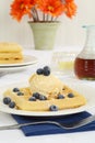 Waffles with blueberries and vanilla ice cream Royalty Free Stock Photo