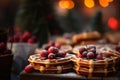 Waffles with cherries decoration. Generate ai