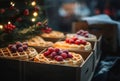Waffles with cherries topping in boxes. Generate ai