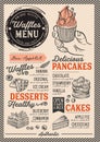 Waffles and crepes menu restaurant, food template.