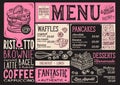 Waffles and crepes menu restaurant, food template.