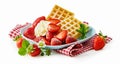 Waffles with strawberries and cream