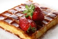 Waffles with fresh strawberry and jam