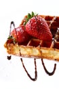 Waffles with fresh strawberry and jam