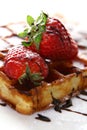 Waffles with fresh strawberry and jam