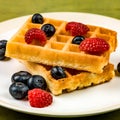 Waffles With Fresh Summer Berries Raspberries And Blueberries