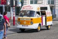 Waffles, Gaufres stall inside Volkswagen Type 2 on the street of Brussels, Belgium