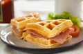 Waffles ham cheese sandwich Royalty Free Stock Photo