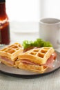 Waffles ham cheese sandwich Royalty Free Stock Photo