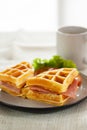 Waffles ham cheese sandwich Royalty Free Stock Photo