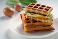 waffles ham- egg cheese sandwich in plate Royalty Free Stock Photo