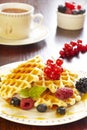 Waffles with honey and berries Royalty Free Stock Photo