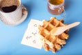 Waffles with honey and miss you message Royalty Free Stock Photo