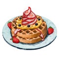 Waffles and Ice cream Illustration Royalty Free Stock Photo