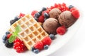 Waffles with Ice Cream an Mixeed Berries Royalty Free Stock Photo