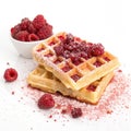 Waffles with raspberry sugar on white background Royalty Free Stock Photo