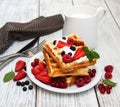 Waffles with strawberries, blueberry and milk Royalty Free Stock Photo