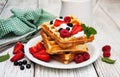 Waffles with strawberries, blueberry and milk Royalty Free Stock Photo