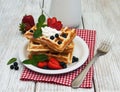 Waffles with strawberries, blueberry and milk Royalty Free Stock Photo