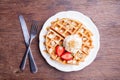 Waffles with strawberries and ice cream Royalty Free Stock Photo