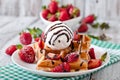 Waffles with strawberries and ice cream Royalty Free Stock Photo