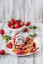 Waffles with strawberries and ice cream Royalty Free Stock Photo