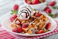 Waffles with strawberries and ice cream Royalty Free Stock Photo