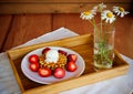 Waffles with strawberries and ice cream. Selective focus Royalty Free Stock Photo