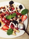 Waffles with strawberry and blackberry Royalty Free Stock Photo