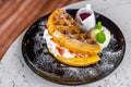 Waffles with strawberry and Vanilla Ice Cream Royalty Free Stock Photo