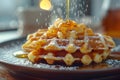 Waffles With Syrup Being Poured