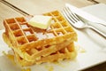 Waffles with syrup on white dish Royalty Free Stock Photo