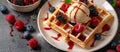 Waffles Topped With Ice Cream and Berries Royalty Free Stock Photo