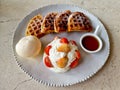 Waffles and vanilla Ice cream with strawberry Royalty Free Stock Photo