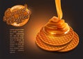 Design advertising waffles with caramel. Place for your text. Highly realistic illustration