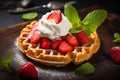 Waffles with fresh strawberries by Generative Ai