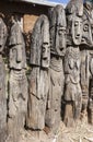 Waga - carved wooden grave markers. Arfaide (near Karat Konso). Ethiopia. Royalty Free Stock Photo