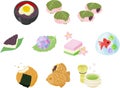 The cute icon set of Japanese sweets Royalty Free Stock Photo