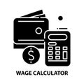 wage calculator icon, black vector sign with editable strokes, concept illustration Royalty Free Stock Photo