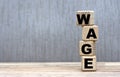 WAGE word on cubes on a beautiful gray background